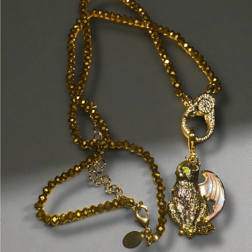 Kirks Folly Bat Cat Charm On Kf Glitter Necklace New No Tags Collector Piece 65$
